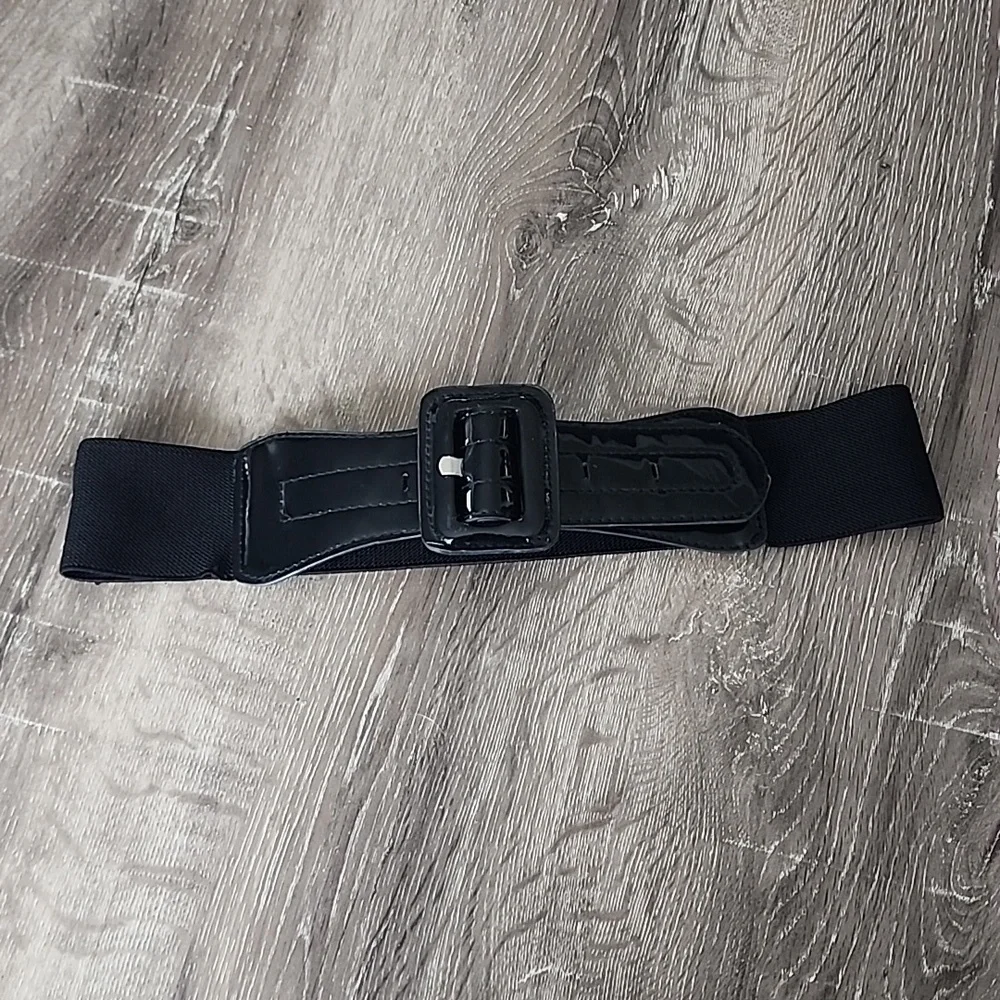 Y2K Faux Black Patent Leather Stretch Wide Belt
